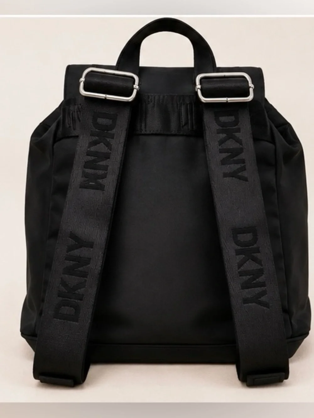 DKNY Damian Black Nylon Flap Laptop Travel Backpack